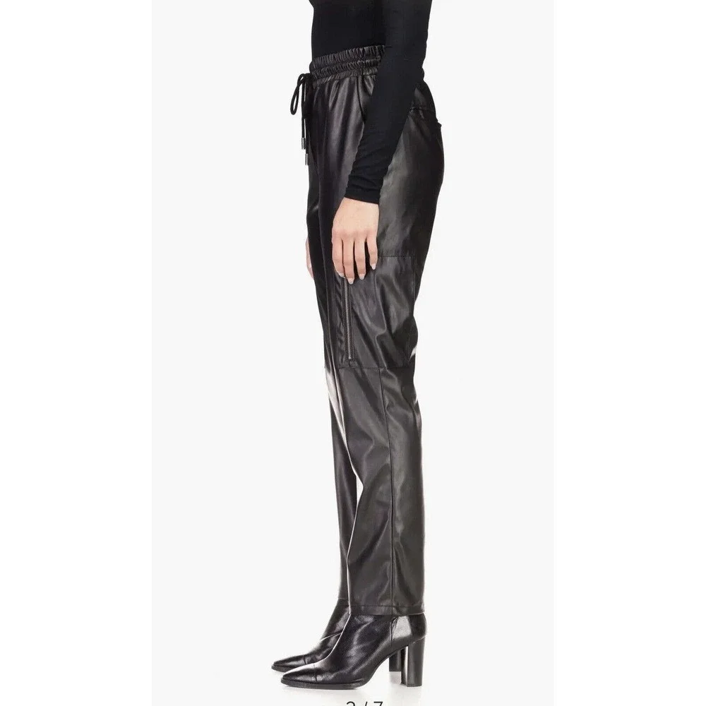 NWT Sanctuary Womens East Coast Utility Vegan Leather Pants 2X Drawstring‎ Black
